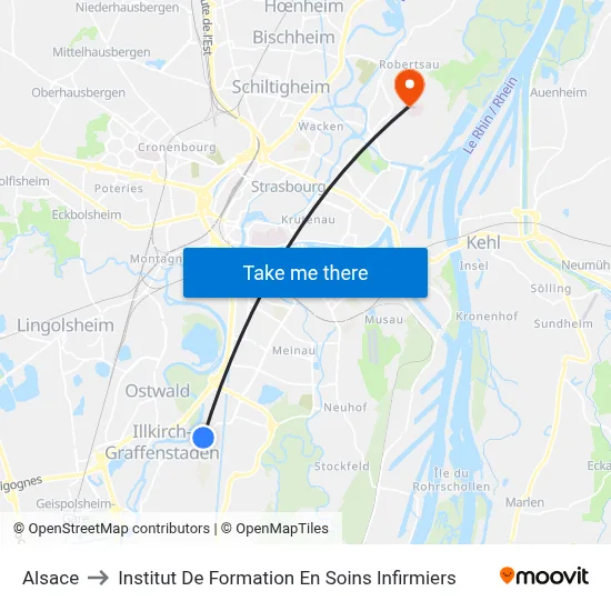 Alsace to Institut De Formation En Soins Infirmiers map