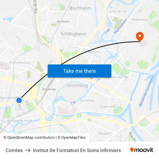 Comtes to Institut De Formation En Soins Infirmiers map