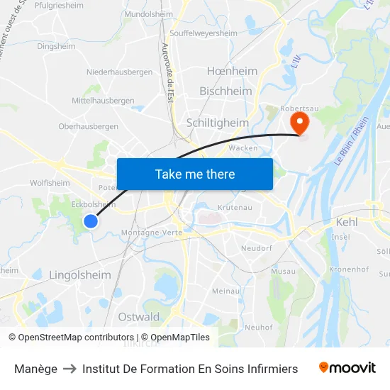 Manège to Institut De Formation En Soins Infirmiers map