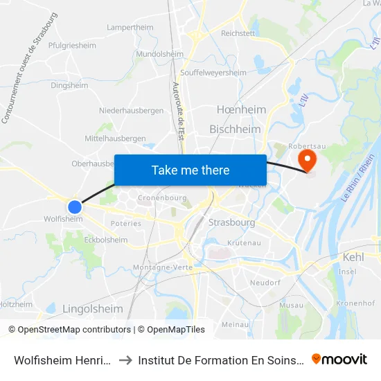 Wolfisheim Henri Rendu to Institut De Formation En Soins Infirmiers map