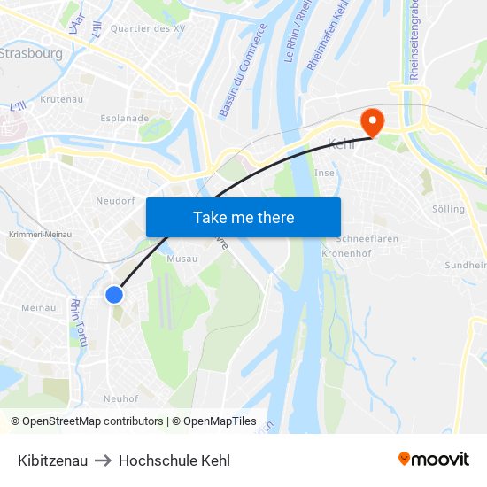 Kibitzenau to Hochschule Kehl map