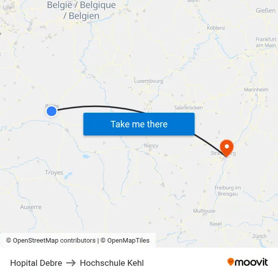 Hopital Debre to Hochschule Kehl map