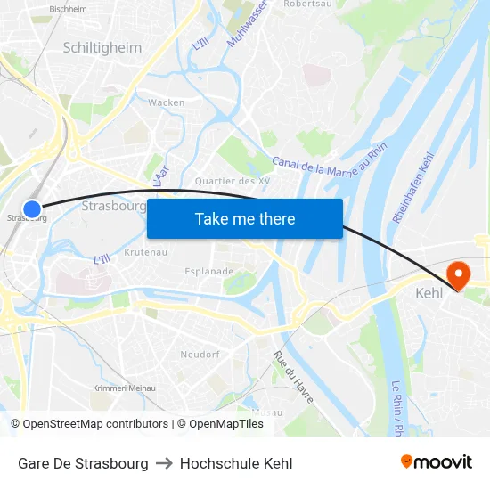 Gare De Strasbourg to Hochschule Kehl map