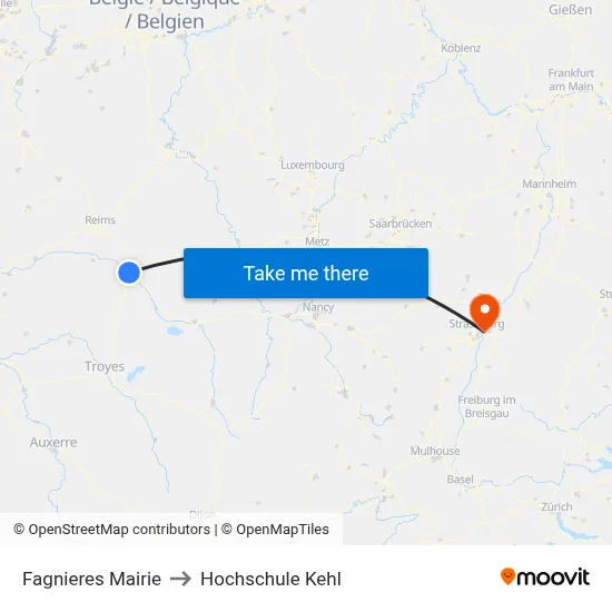 Fagnieres Mairie to Hochschule Kehl map