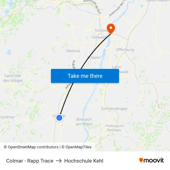 Colmar - Rapp Trace to Hochschule Kehl map