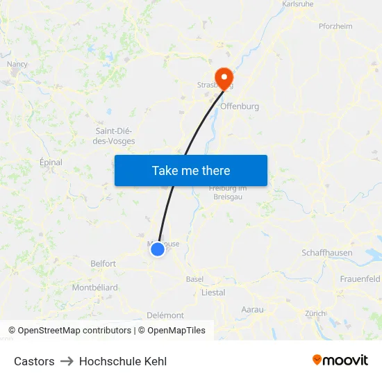 Castors to Hochschule Kehl map