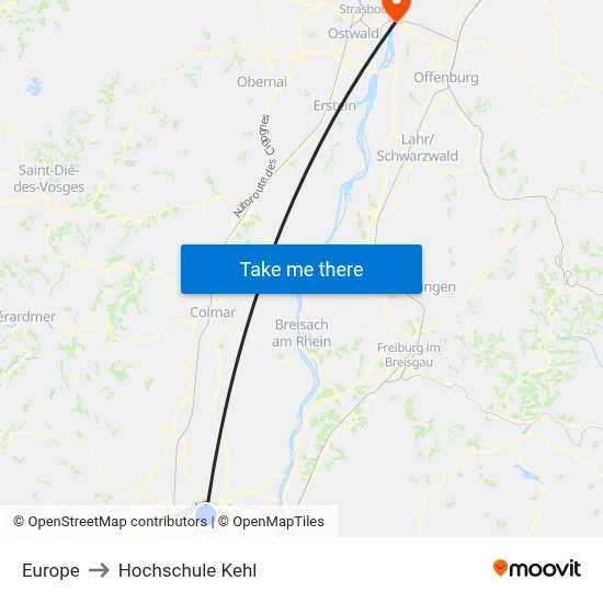 Europe to Hochschule Kehl map