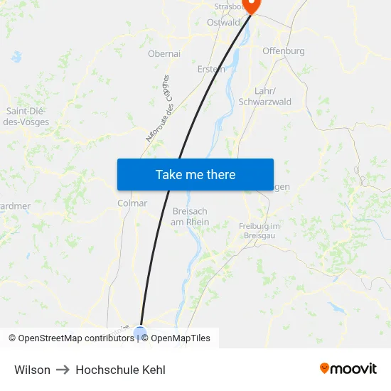 Wilson to Hochschule Kehl map