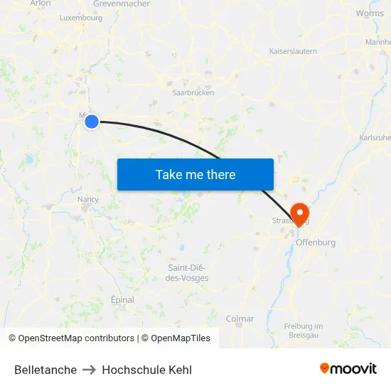 Belletanche to Hochschule Kehl map