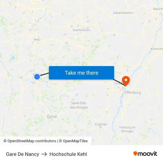 Gare De Nancy to Hochschule Kehl map