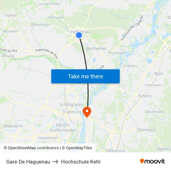 Gare De Haguenau to Hochschule Kehl map