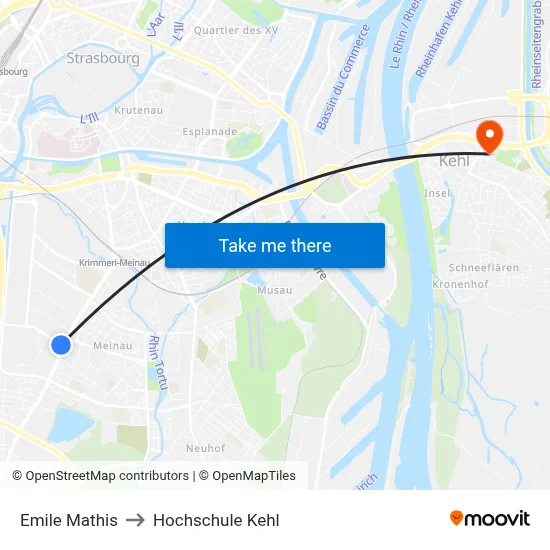 Emile Mathis to Hochschule Kehl map