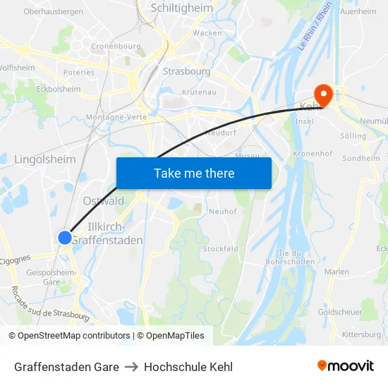 Graffenstaden Gare to Hochschule Kehl map