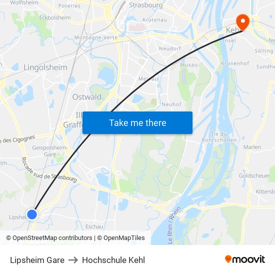 Lipsheim Gare to Hochschule Kehl map