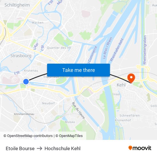 Etoile Bourse to Hochschule Kehl map