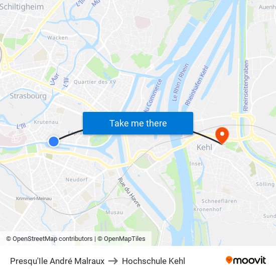 Presqu'Ile André Malraux to Hochschule Kehl map