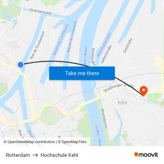 Rotterdam to Hochschule Kehl map