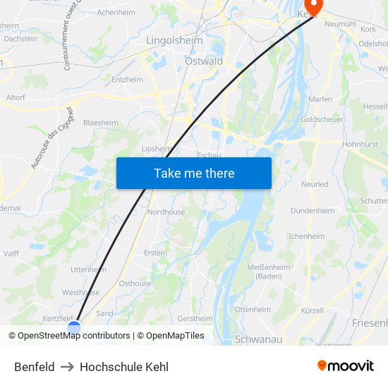 Benfeld to Hochschule Kehl map
