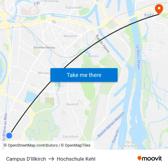 Campus D'Illkirch to Hochschule Kehl map
