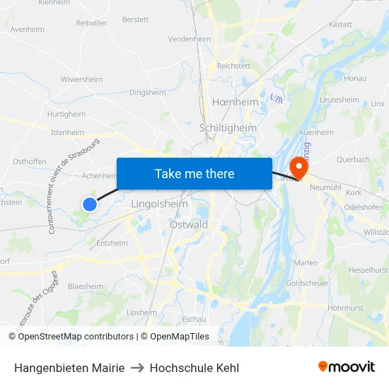 Hangenbieten Mairie to Hochschule Kehl map
