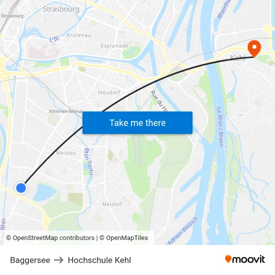 Baggersee to Hochschule Kehl map
