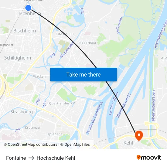 Fontaine to Hochschule Kehl map