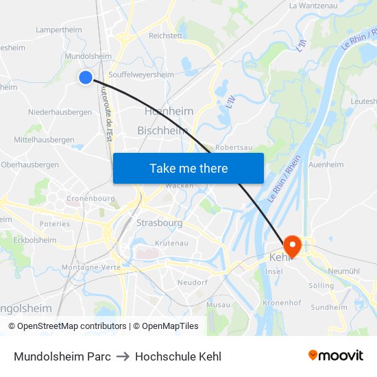 Mundolsheim Parc to Hochschule Kehl map