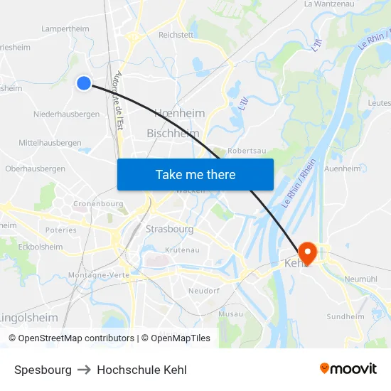 Spesbourg to Hochschule Kehl map