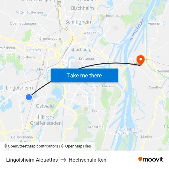 Lingolsheim Alouettes to Hochschule Kehl map