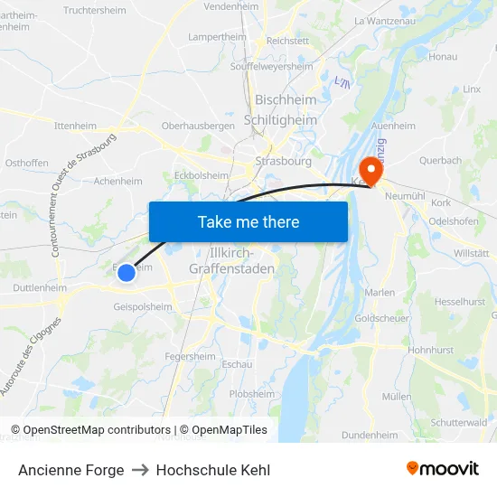 Ancienne Forge to Hochschule Kehl map