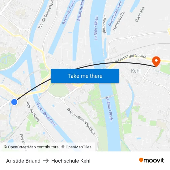 Aristide Briand to Hochschule Kehl map