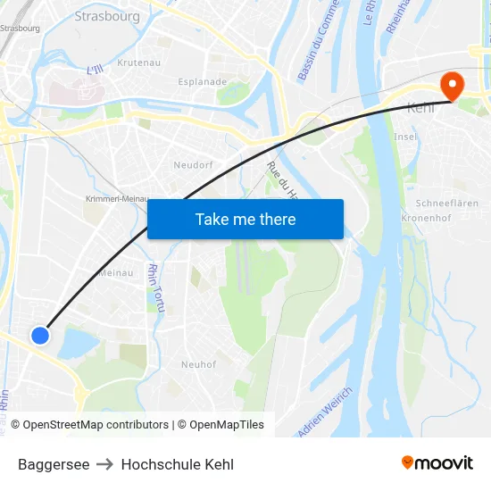 Baggersee to Hochschule Kehl map