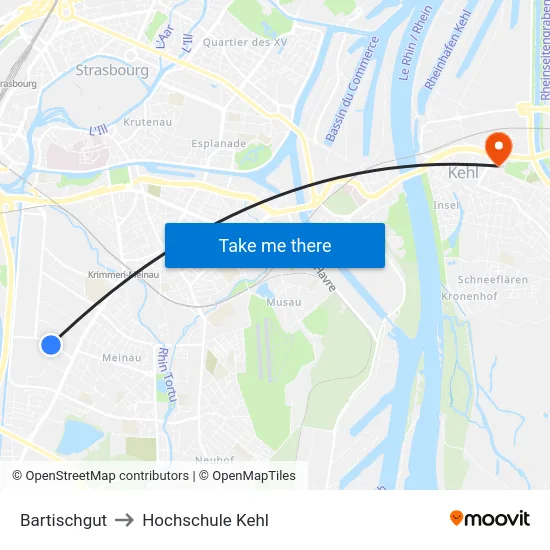 Bartischgut to Hochschule Kehl map