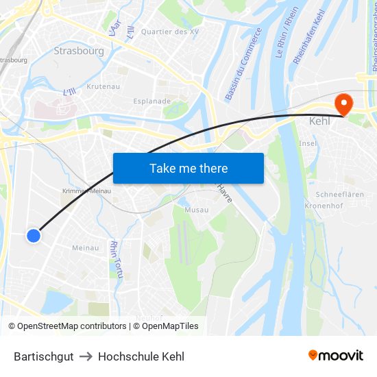 Bartischgut to Hochschule Kehl map