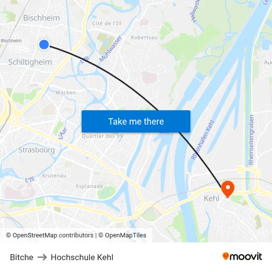 Bitche to Hochschule Kehl map