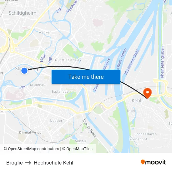 Broglie to Hochschule Kehl map