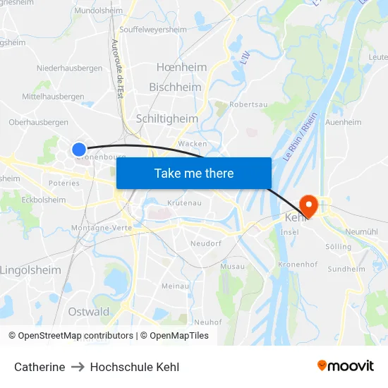 Catherine to Hochschule Kehl map