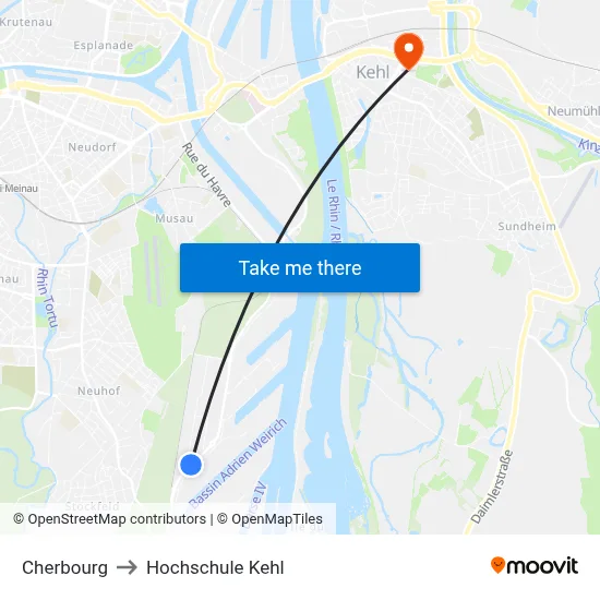 Cherbourg to Hochschule Kehl map