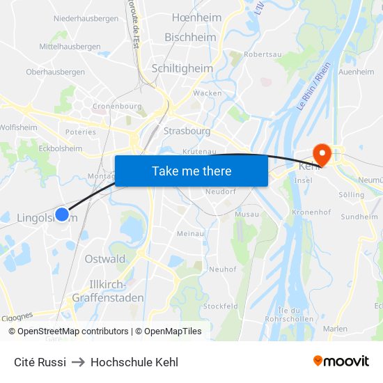 Cité Russi to Hochschule Kehl map