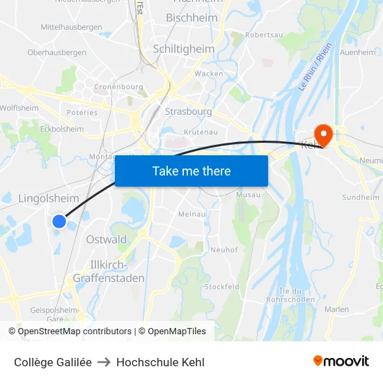 Collège Galilée to Hochschule Kehl map
