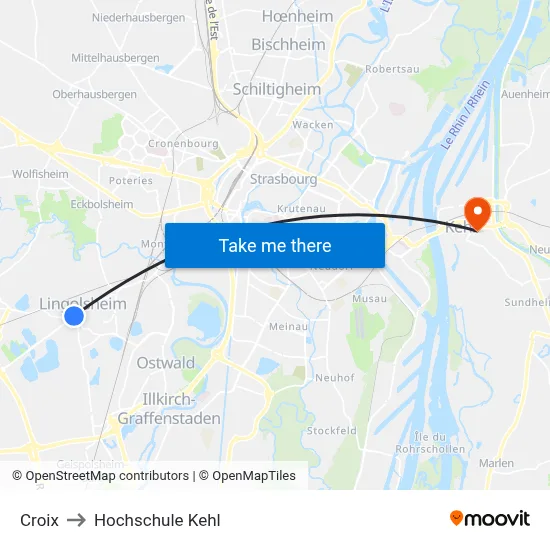 Croix to Hochschule Kehl map