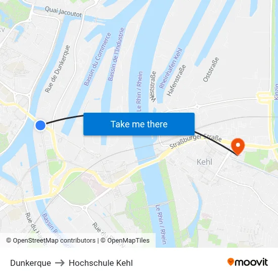 Dunkerque to Hochschule Kehl map