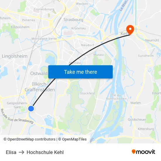 Elisa to Hochschule Kehl map