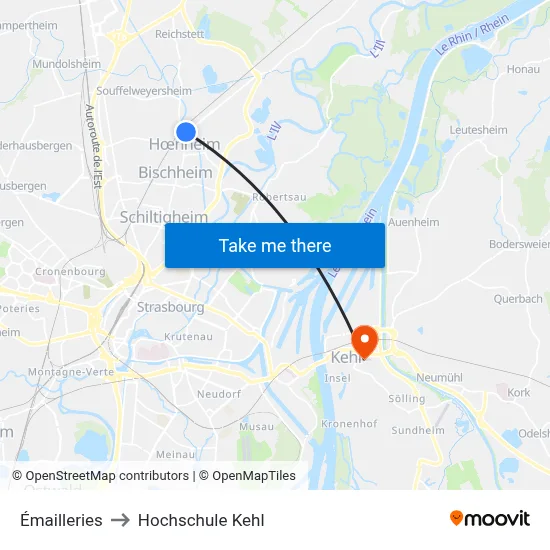 Émailleries to Hochschule Kehl map