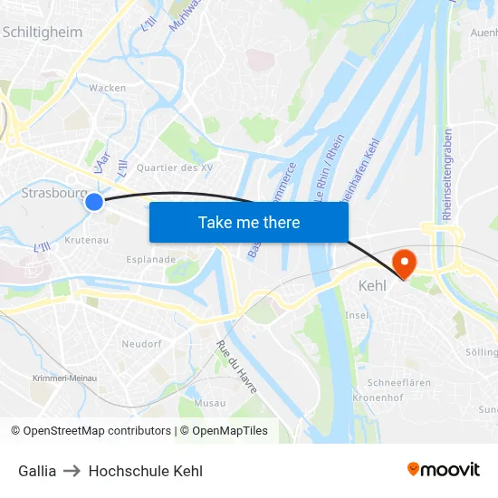 Gallia to Hochschule Kehl map