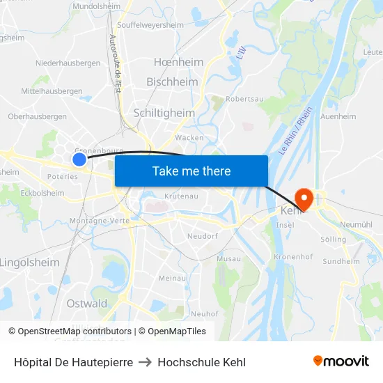 Hôpital De Hautepierre to Hochschule Kehl map