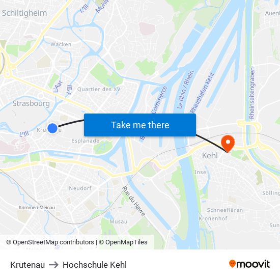 Krutenau to Hochschule Kehl map