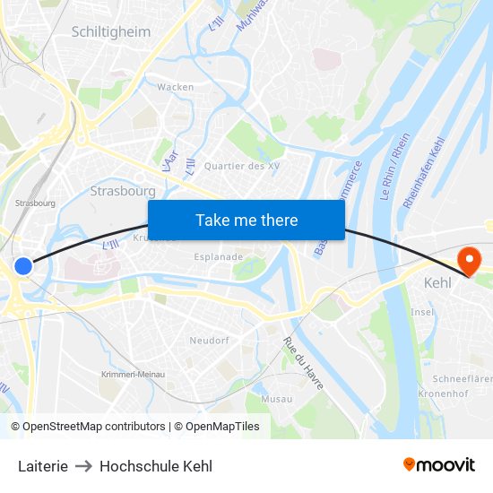 Laiterie to Hochschule Kehl map