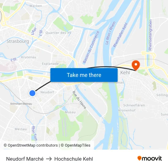 Neudorf Marché to Hochschule Kehl map