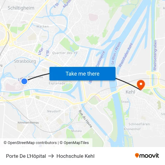 Porte De L'Hôpital to Hochschule Kehl map